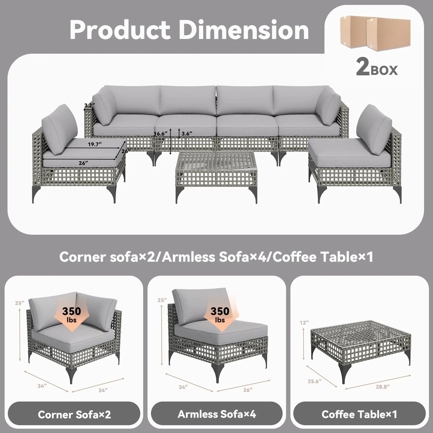 AECOJOY 7-Piece Patio Outdoor Furniture Set, Boho Outdoor Sectional Set, Grey&Light Grey