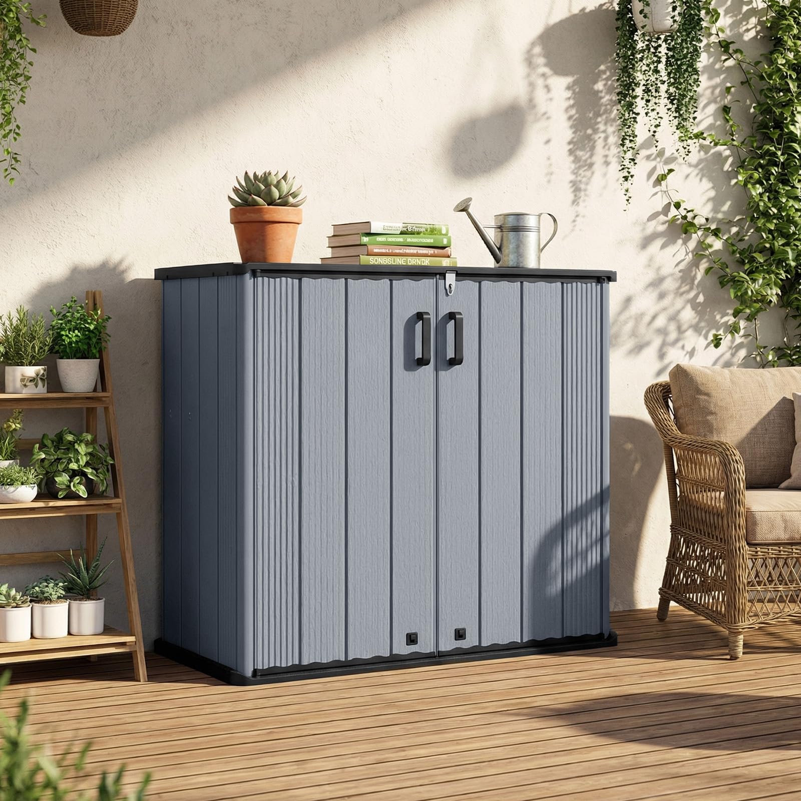 Tangkula 23.5 Cu.ft Outdoor Storage Box with Floor & Lockable Door